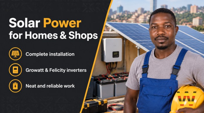 I will install solar panels and inverters for homes and shops