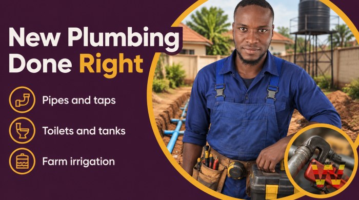 I will install new plumbing for homes, shops and farms
