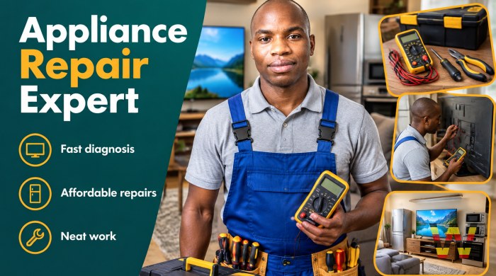 I will diagnose and repair faults in TVs, fridges, microwaves, and ovens