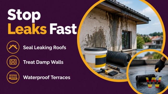 We will waterproof leaking roofs and damp walls