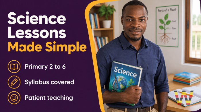 I will teach Primary 2 to Primary 6 science lessons