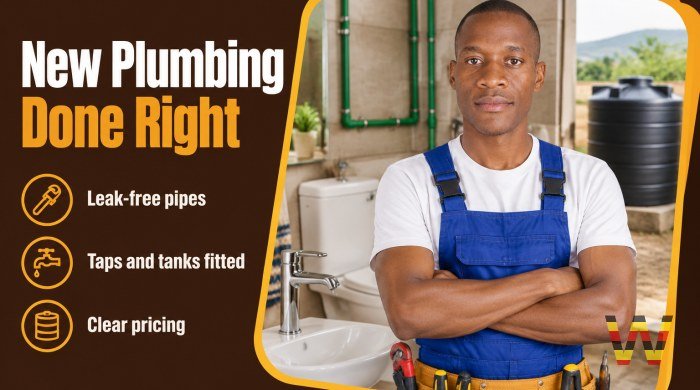 I will install new plumbing in homes, shops and offices