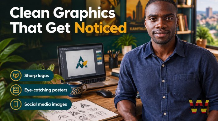 I will design clean graphics for your shop, business or event